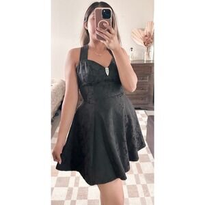 VTG‎ Rampage Black 90s Brocade Fit Flare Dress Rhinestone Embellishment Size 5